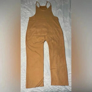 Camel Jumpsuit Spaghetti Strap Kangaroo Pockets Oversized
